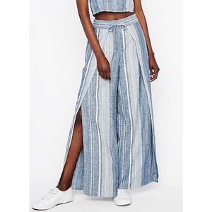 Express Blue Striped Linen Slit Pants